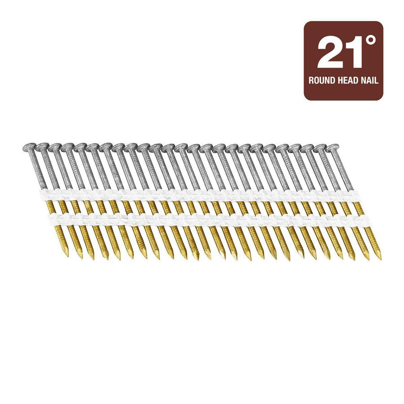 Clavos para Estructuras FASTENSTRONG de 21°, 2-3/8” Galvanizados con Vástago Anillado, Caja con 2500 Piezas