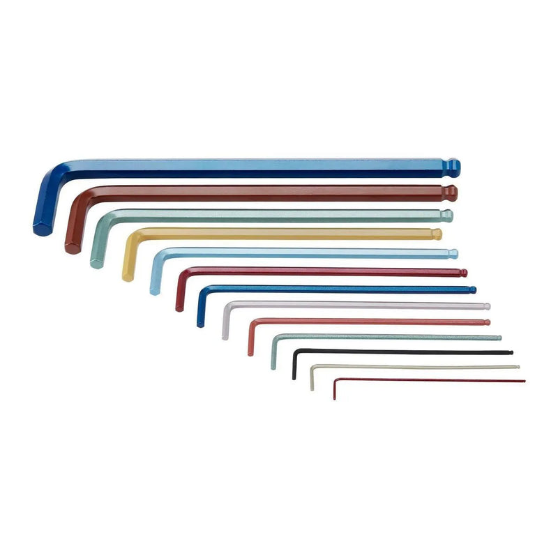 ICON Juego de llaves hexagonales SAE en forma de L con punta esférica y codificadas por color, 13 piezas.