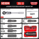 ICON 58074 Set de trinquete con cabeza flexible y puntas 35 piezas