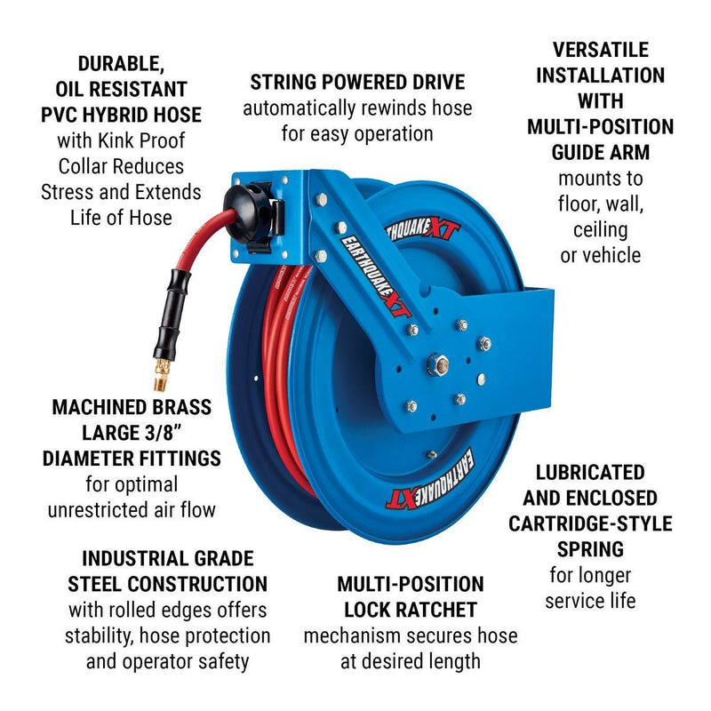 EARTHQUAKE XT 64925 Carrete de Manguera de Aire de Grado Industrial de 3/8 pulgadas x 50 pies